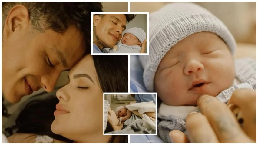 Emily Garcia e Victor Igoh mostram rosto do filho pela primeira vez