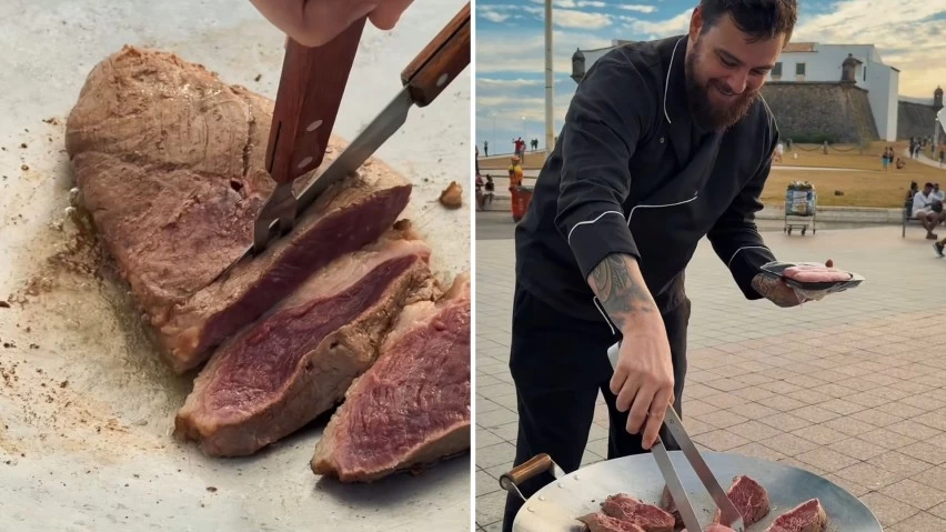 Chef distribui carne e atrai público no Farol da Barra