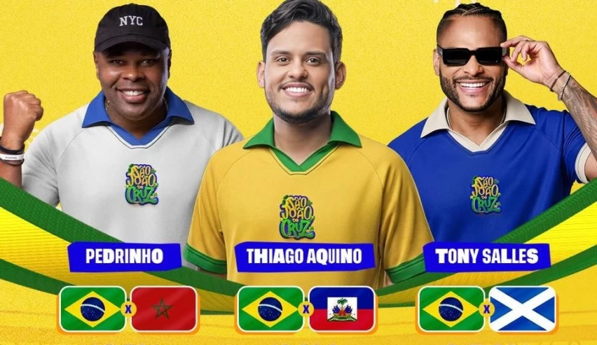 São João de Cruz 2026 terá jogos do Brasil em telões e shows de Tony Salles, Thiago Aquino e Pedrinho