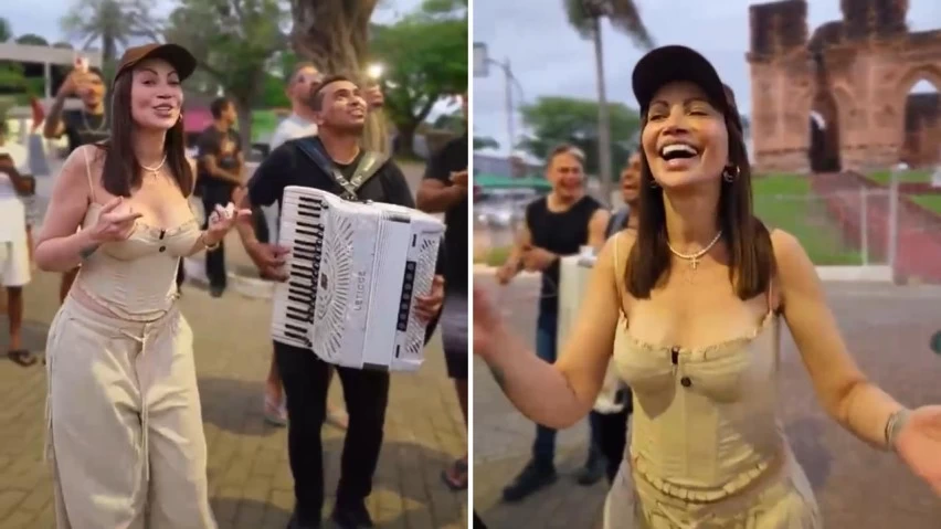 Baiana, Solange Almeida aparece de surpresa na terra natal e canta na rua