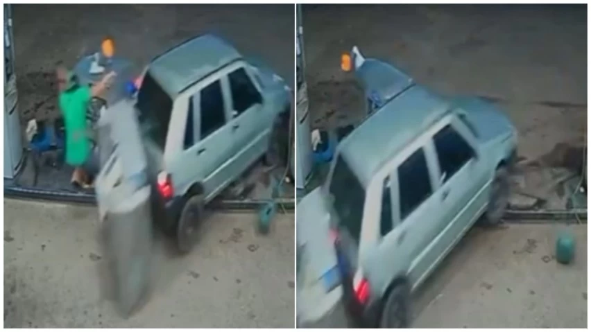 Frentista fica ferida após carro atingir bomba de combustível em Catu