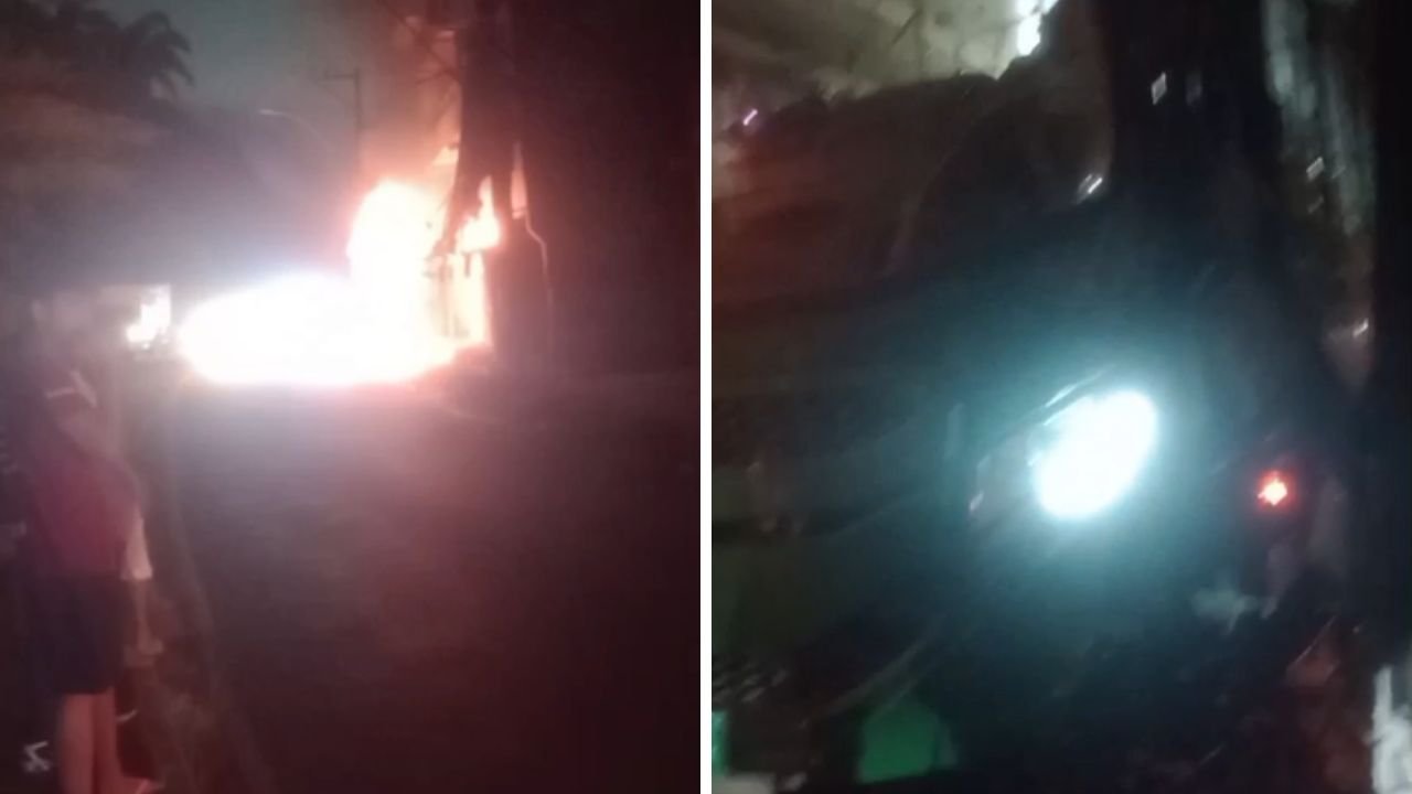 Ônibus bate em poste e pega fogo no bairro São Marcos, em Salvador; veja vídeo